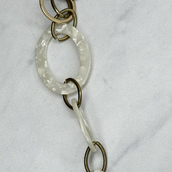 Gold Tone and White Long Chain Link Necklace - Picture 8 of 8